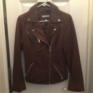 Calvin Klein Brown Leather Moto Jacket XS